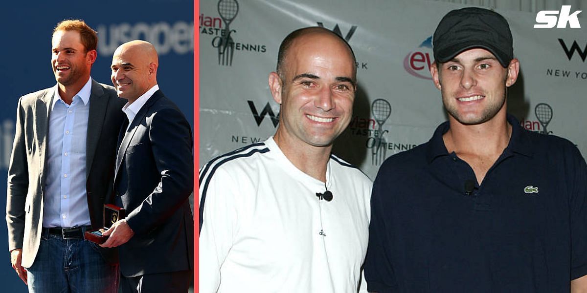 American tennis stars Andy Roddick and Andre Agassi