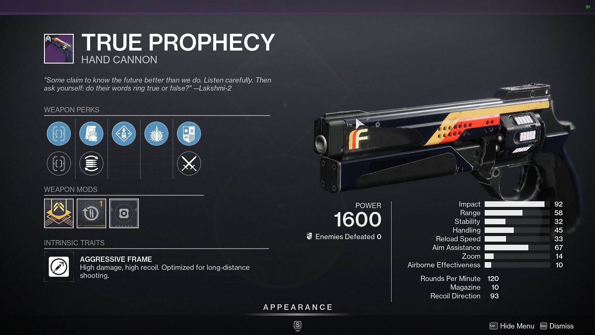 True Prophecy Hand Cannon (Image via Destiny 2)