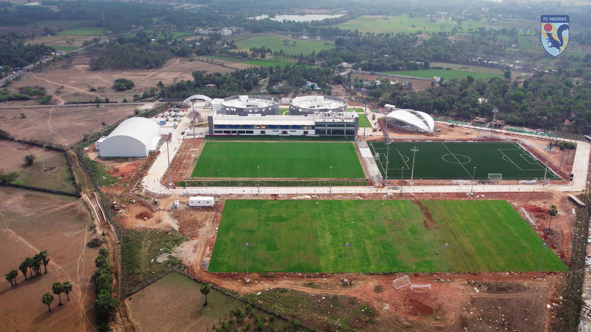 A bird&#039;s eye view of all three pitches at the Mahabalipuram facility. [Courtesy: FC Madras]