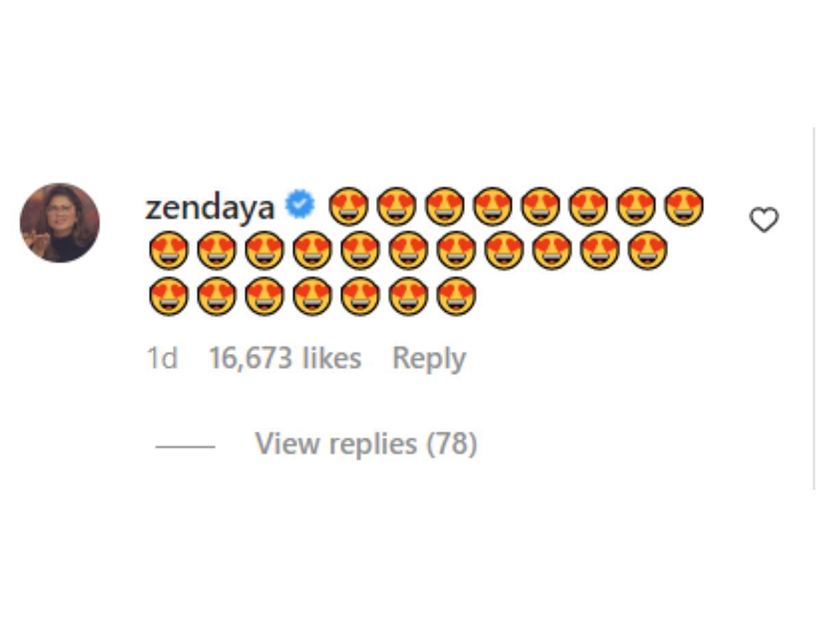 Zendaya&#039;s comment on Schafer&#039;s one-feather dress (Image via @hunterschafer/Instagram)