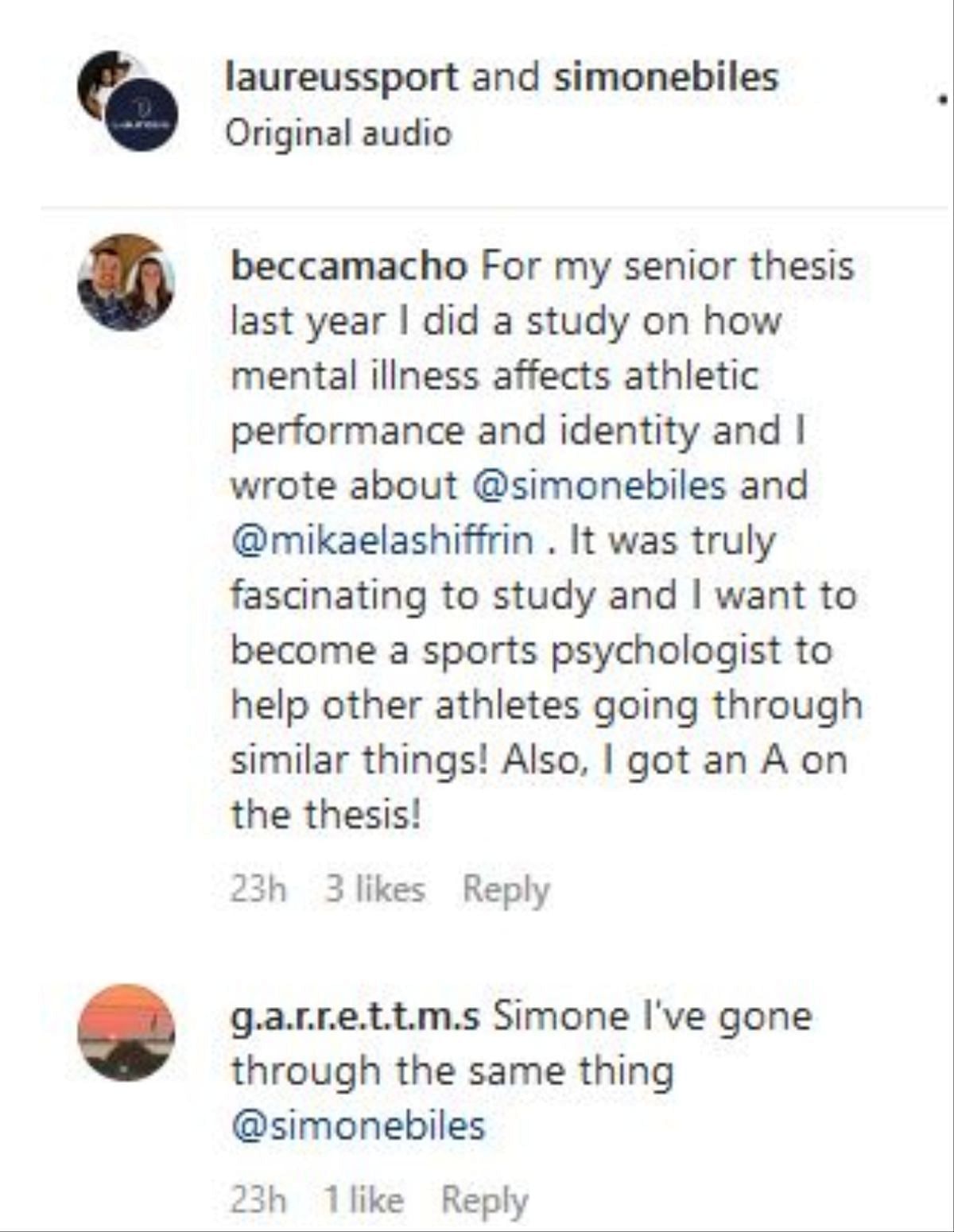 Screengrab of Laureus Sport&#039;s Instagram comment section