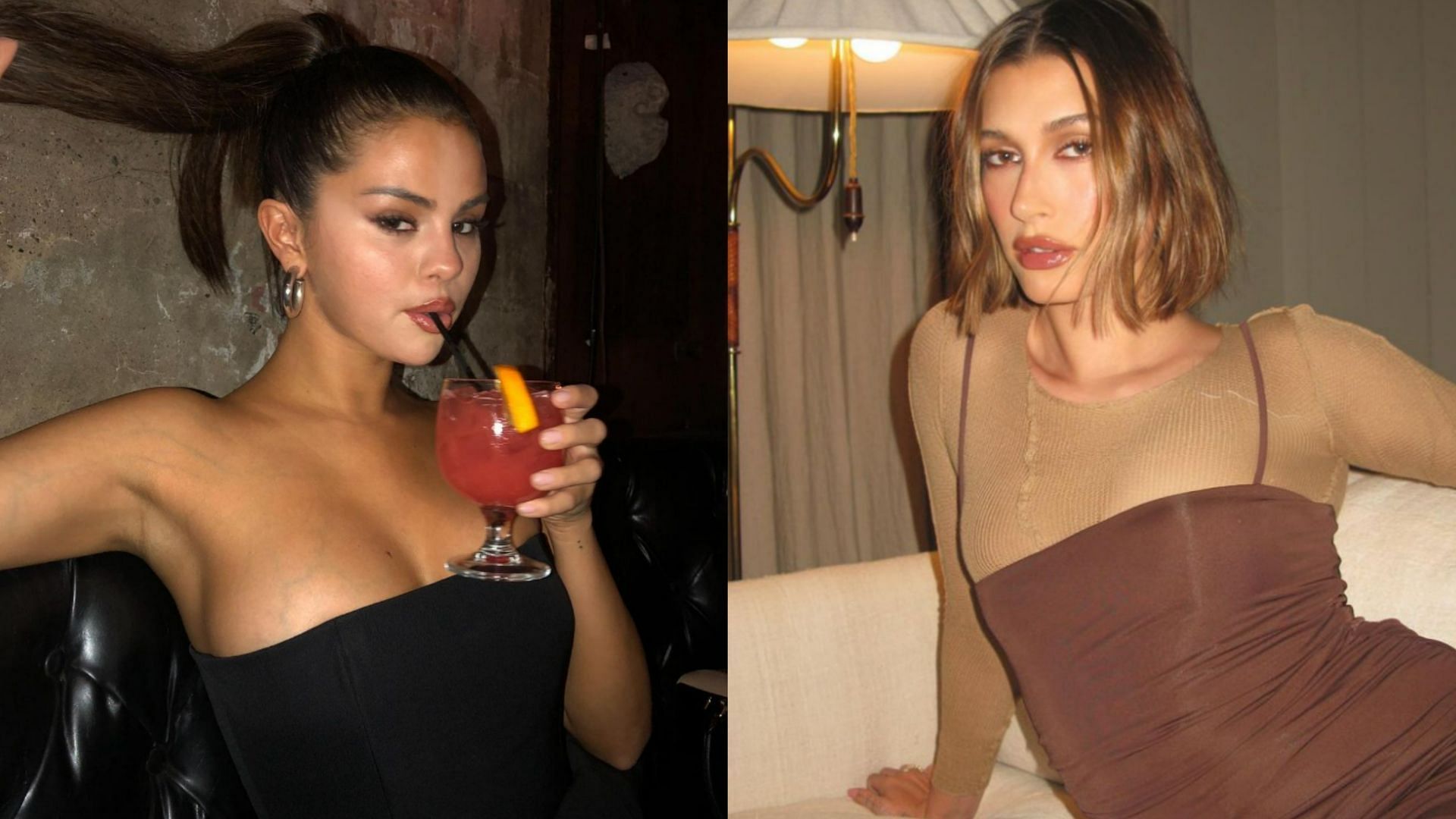 TikTok videos of Hailey Bieber seemingly copying Selena Gomez go viral on social media (Image via selenagomez and haileybieber/Instagram) 