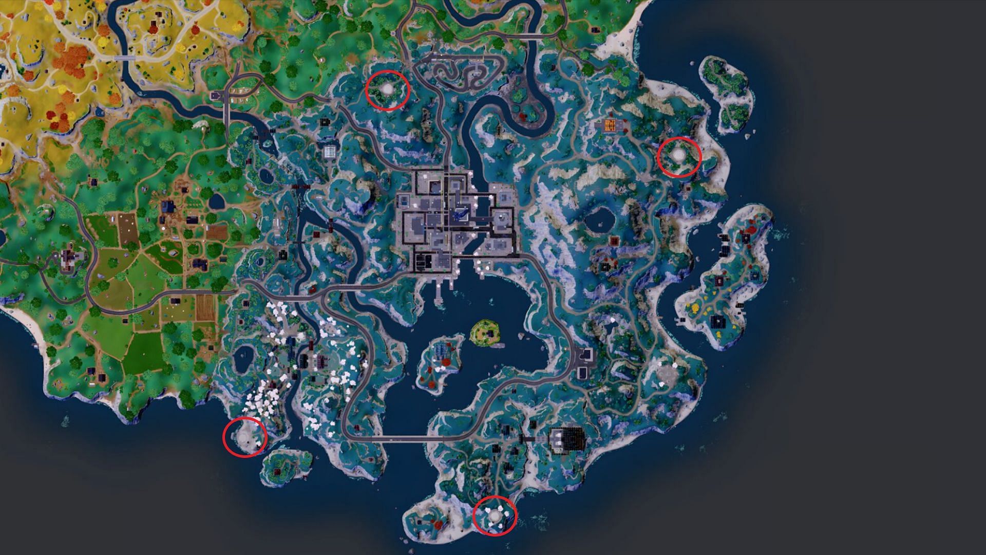 All Dueling Circle locations in Fortnite Chapter 4 Season 2 (Image via Fortnite.GG)