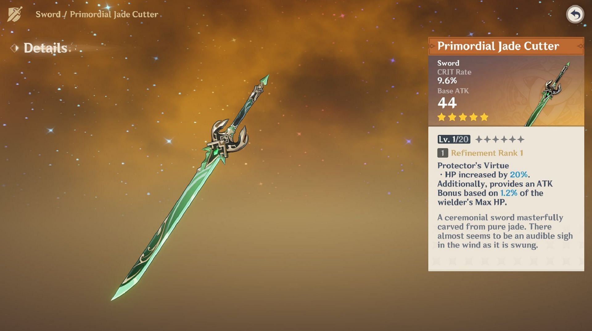 Primordial Jade Cutter is a good CRIT weapon (Image via HoYoverse)