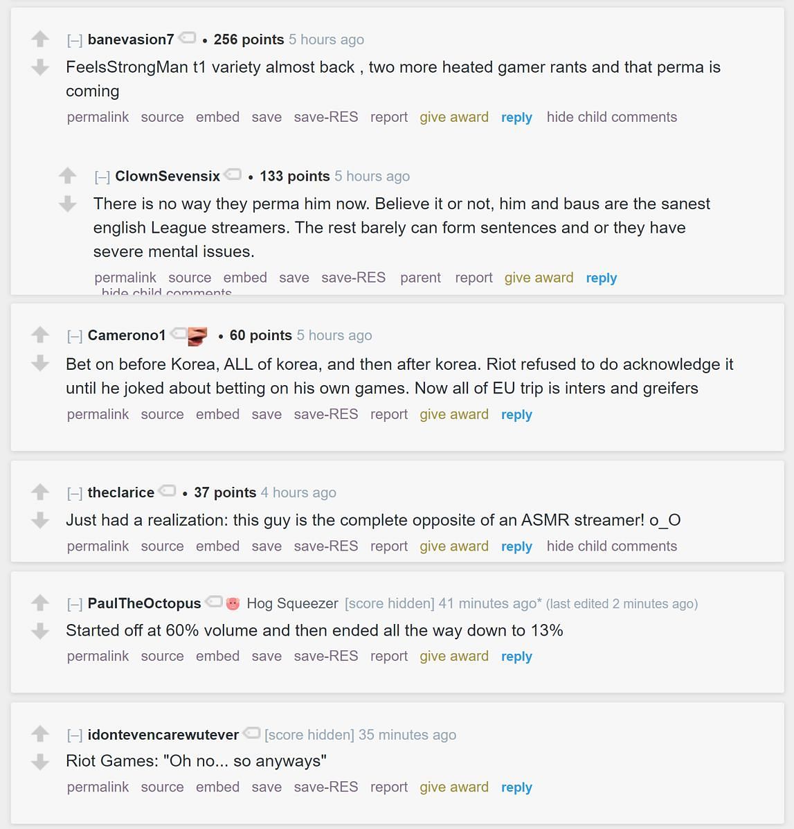 Fans on Reddit discussing the streamer&#039;s clip (Image via r/LivestreamFail)