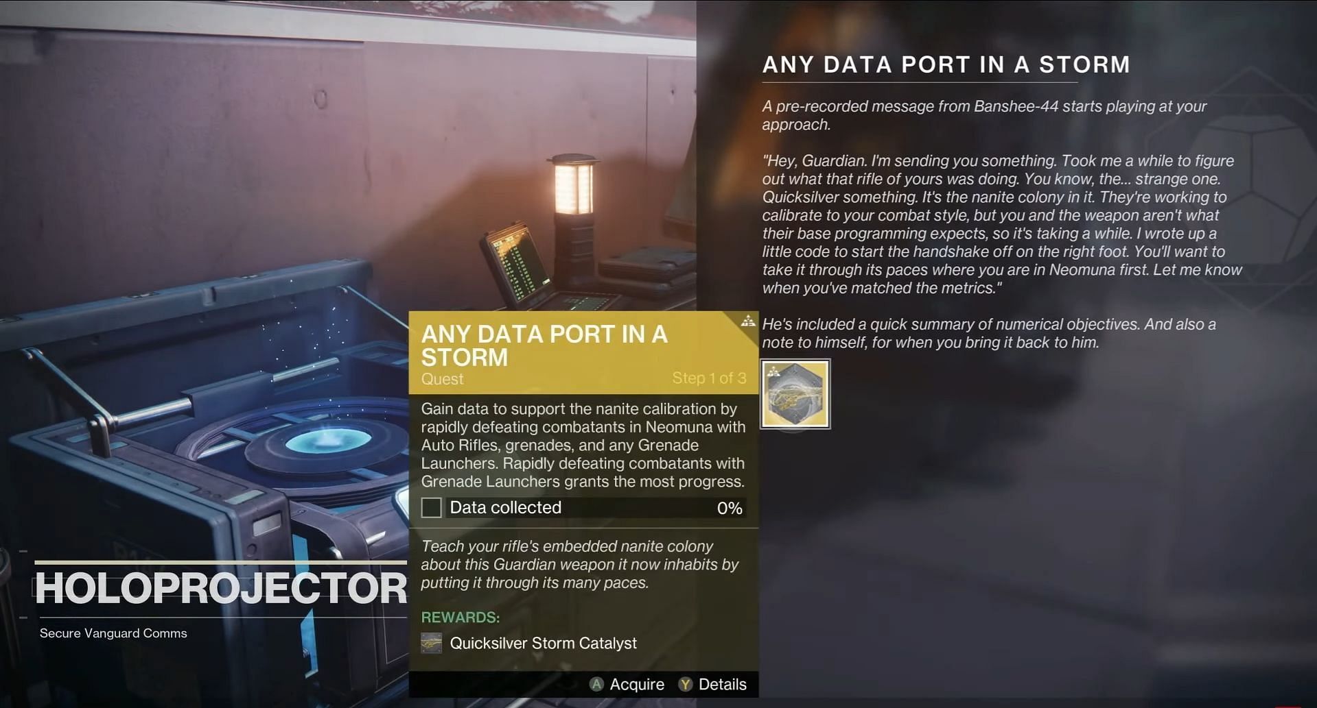 Catalyst Exotic quest from Holoprojector (Image via Destiny 2)