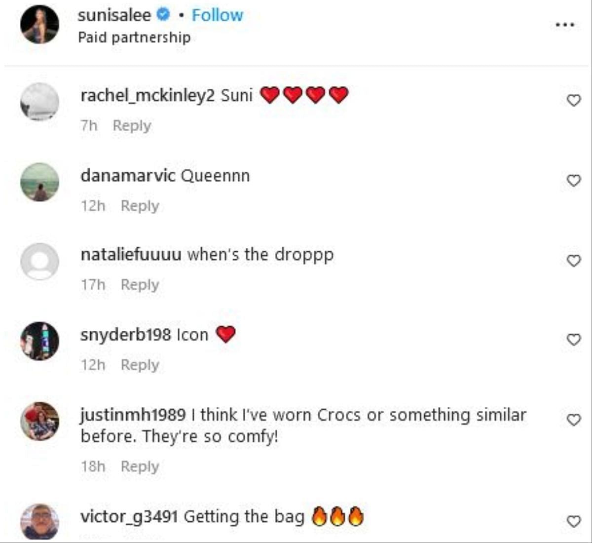 Screengrab of Lee&#039;s Instagram comments section