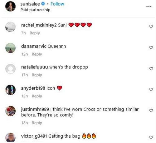 Screengrab of Lee's Instagram comments section