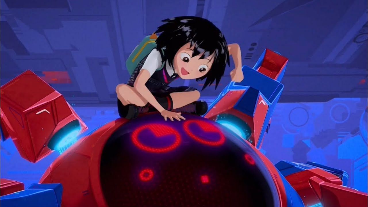 Piloting her spider-mech suit, Peni Parker is a fierce warrior from an alternate universe (Image via Sony Pictures)