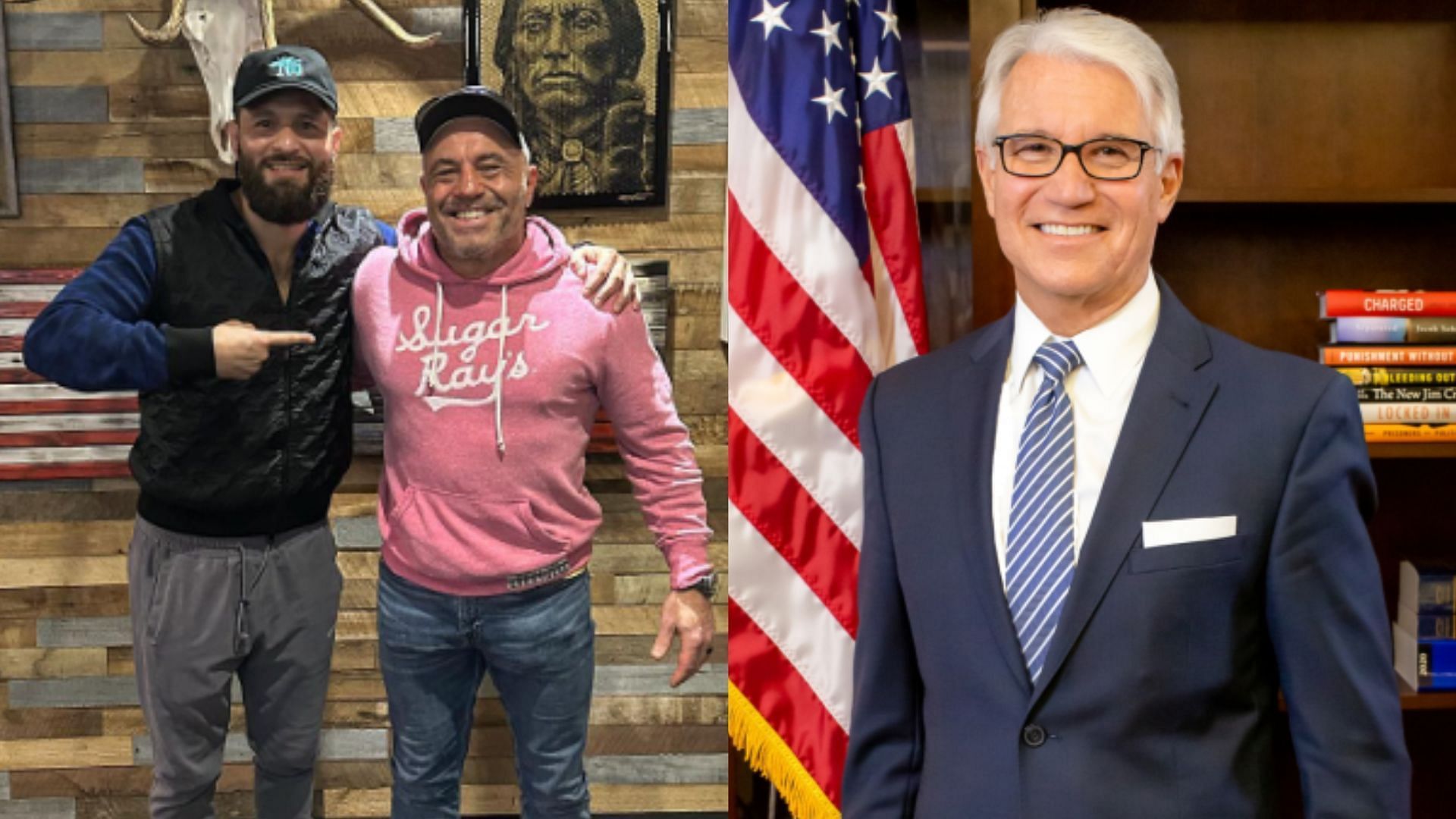 Jorge Masvidal &amp; Joe Rogan (left), District Attorney of Los Angeles County George Gasc&oacute;ne (right) [Image courtesy of Government of California]
