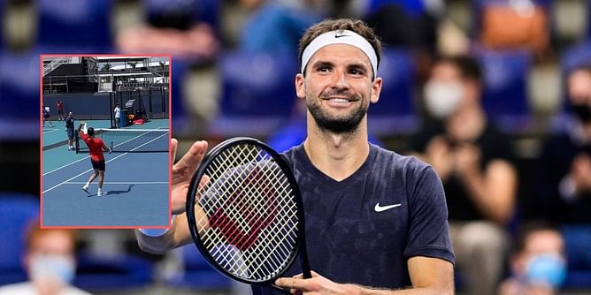 WATCH: Grigor Dimitrov effortlessly catches tennis ball with his cap during practice session with Stefanos Tsitsipas ahead of Miami Open 2023