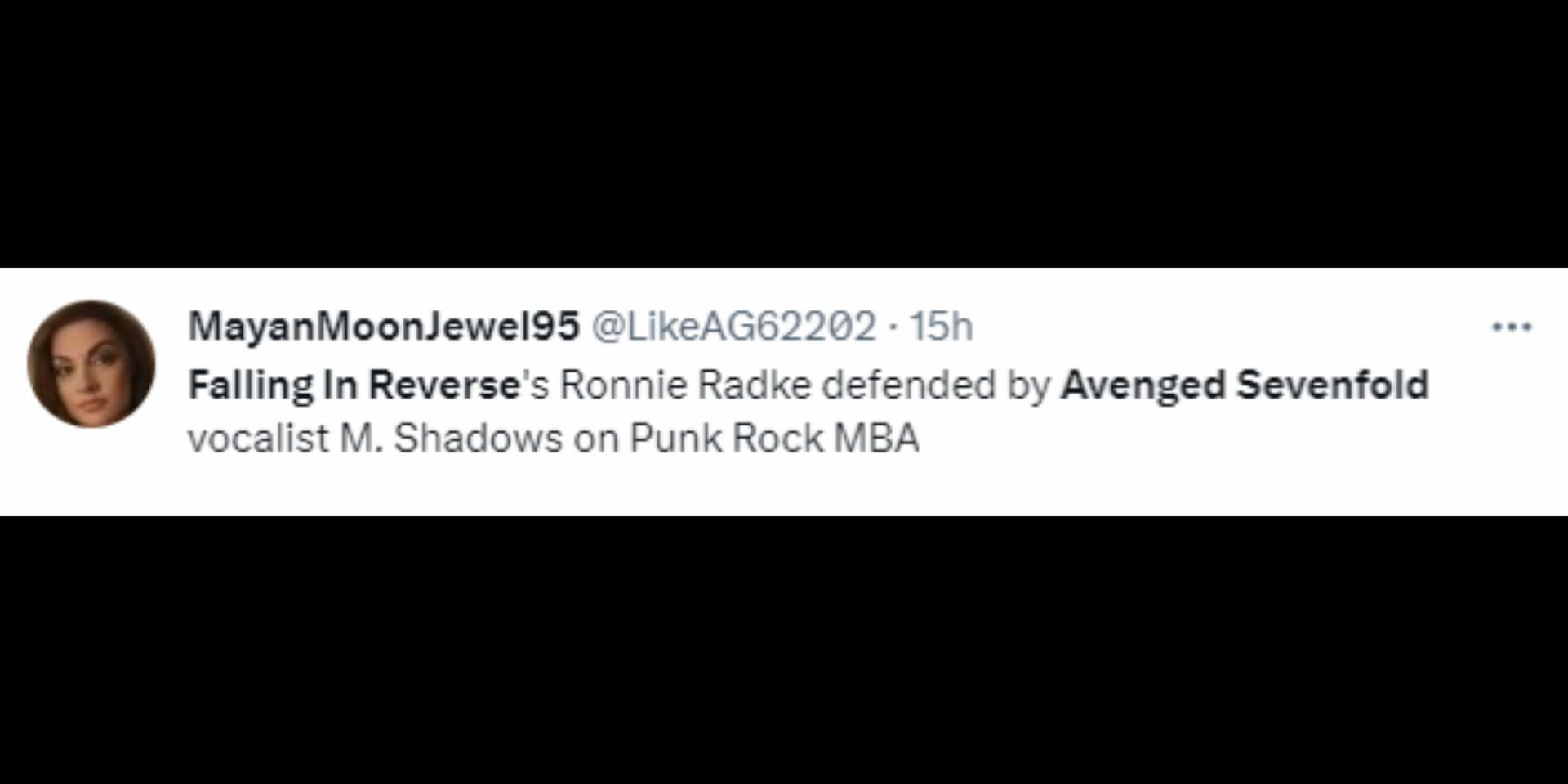 M. Shadows defends his decision to perform alongside Ronnie Radke (Image via Twitter/@LikeAG62202)