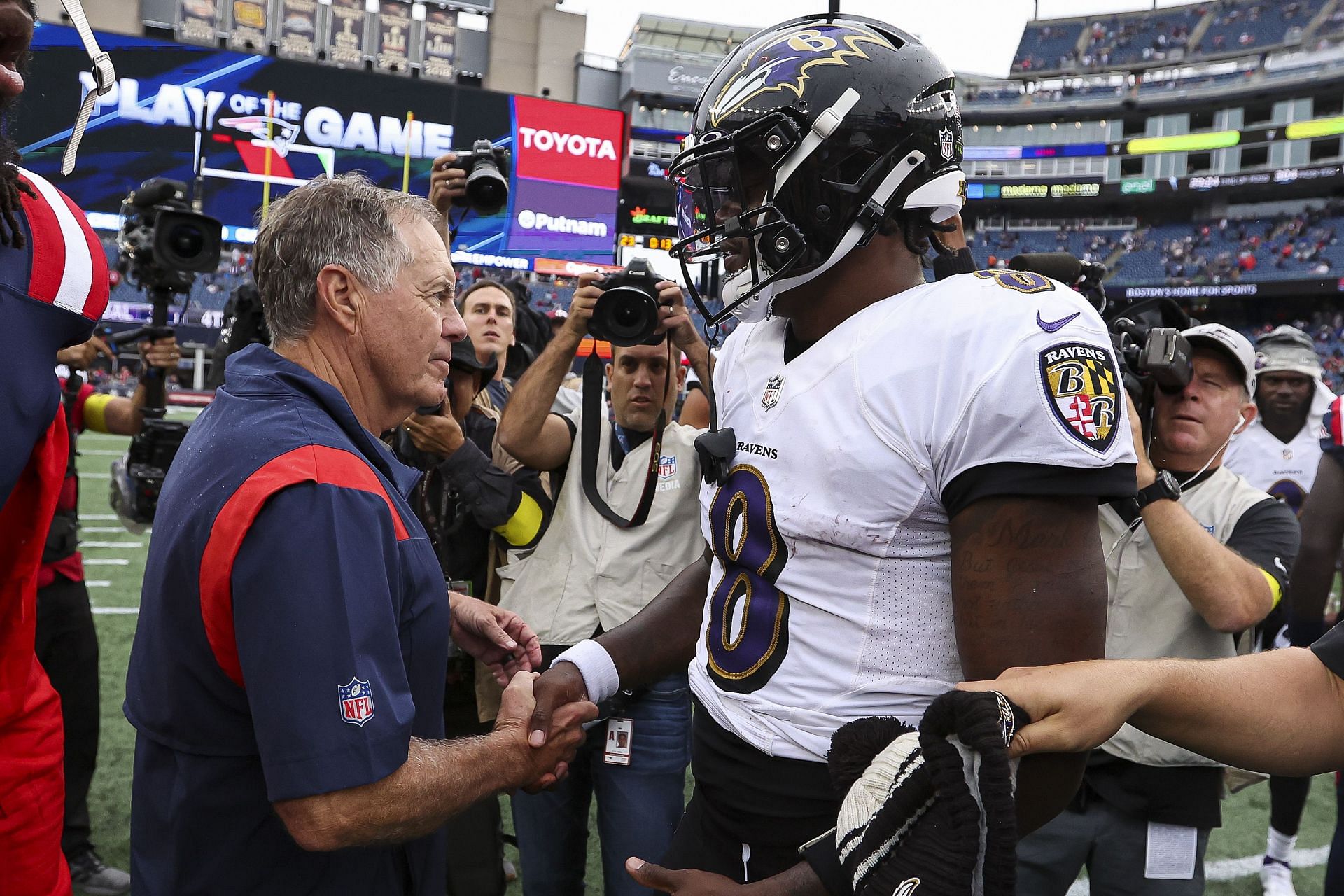 Lamar Jackson and Bill Belichick: Baltimore Ravens v New England Patriots
