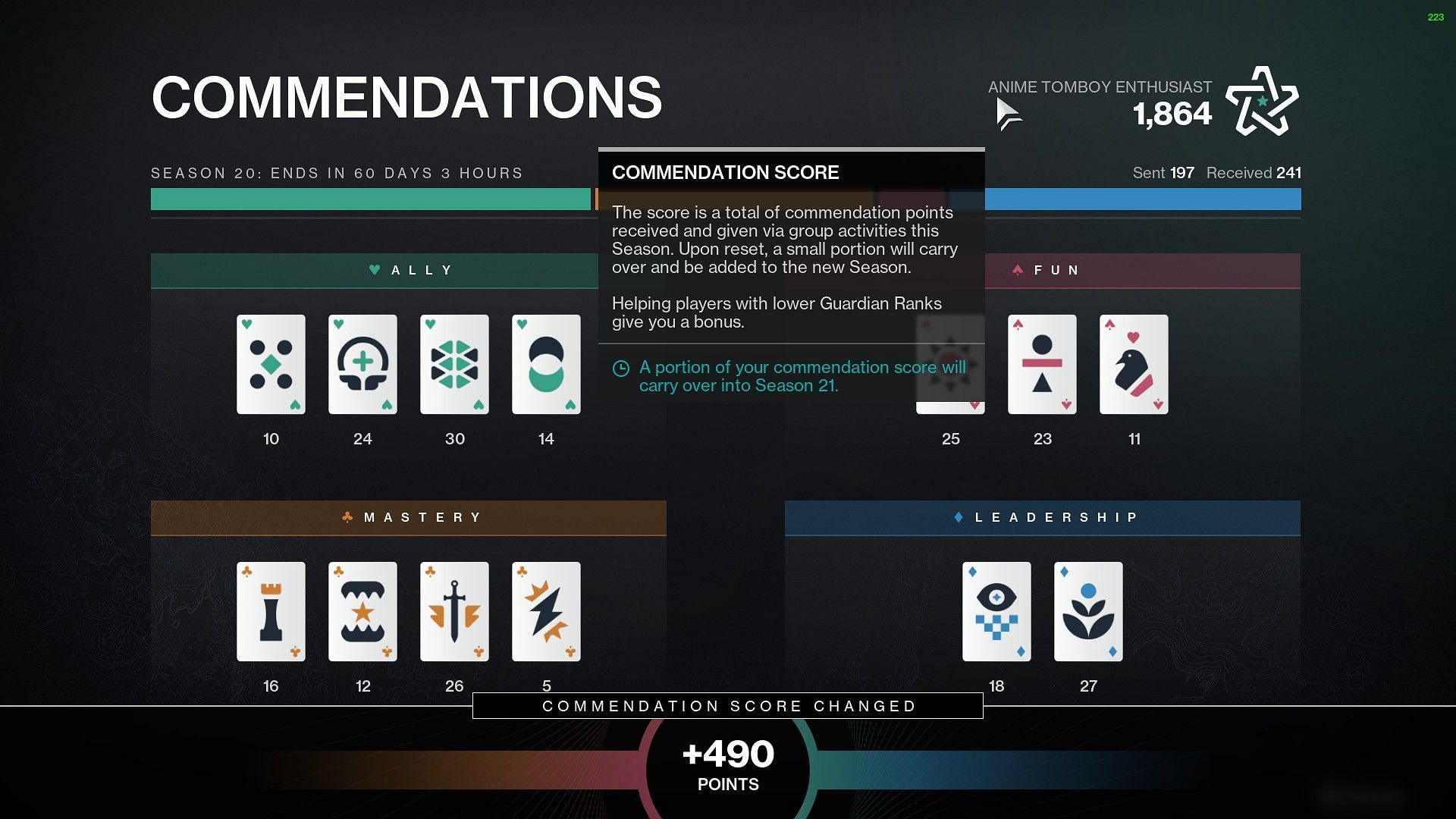 Commendations page (Image via Destiny 2)