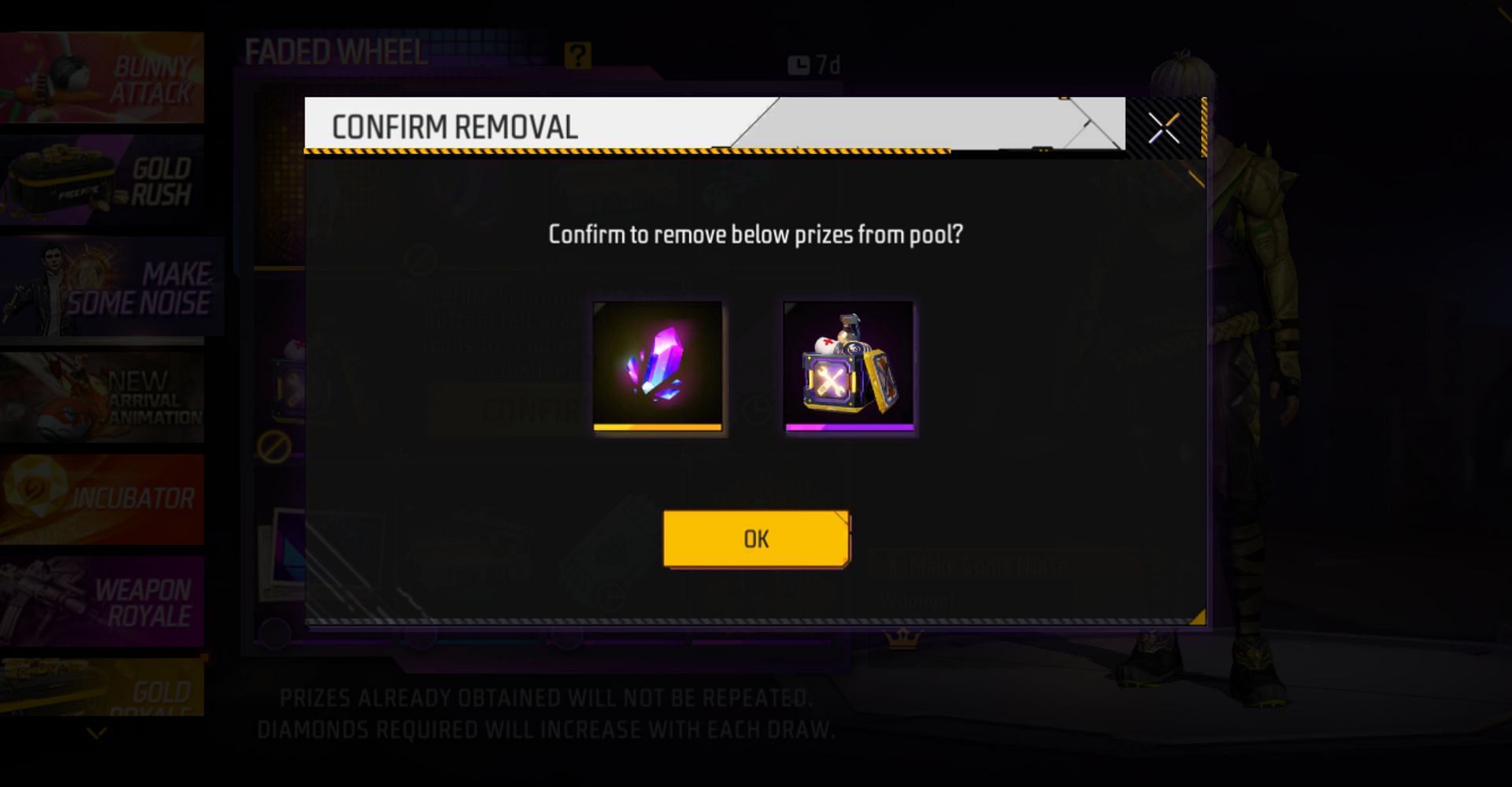 Remove the unwanted prizes and make spins to receive the rewards (Image via Garena)