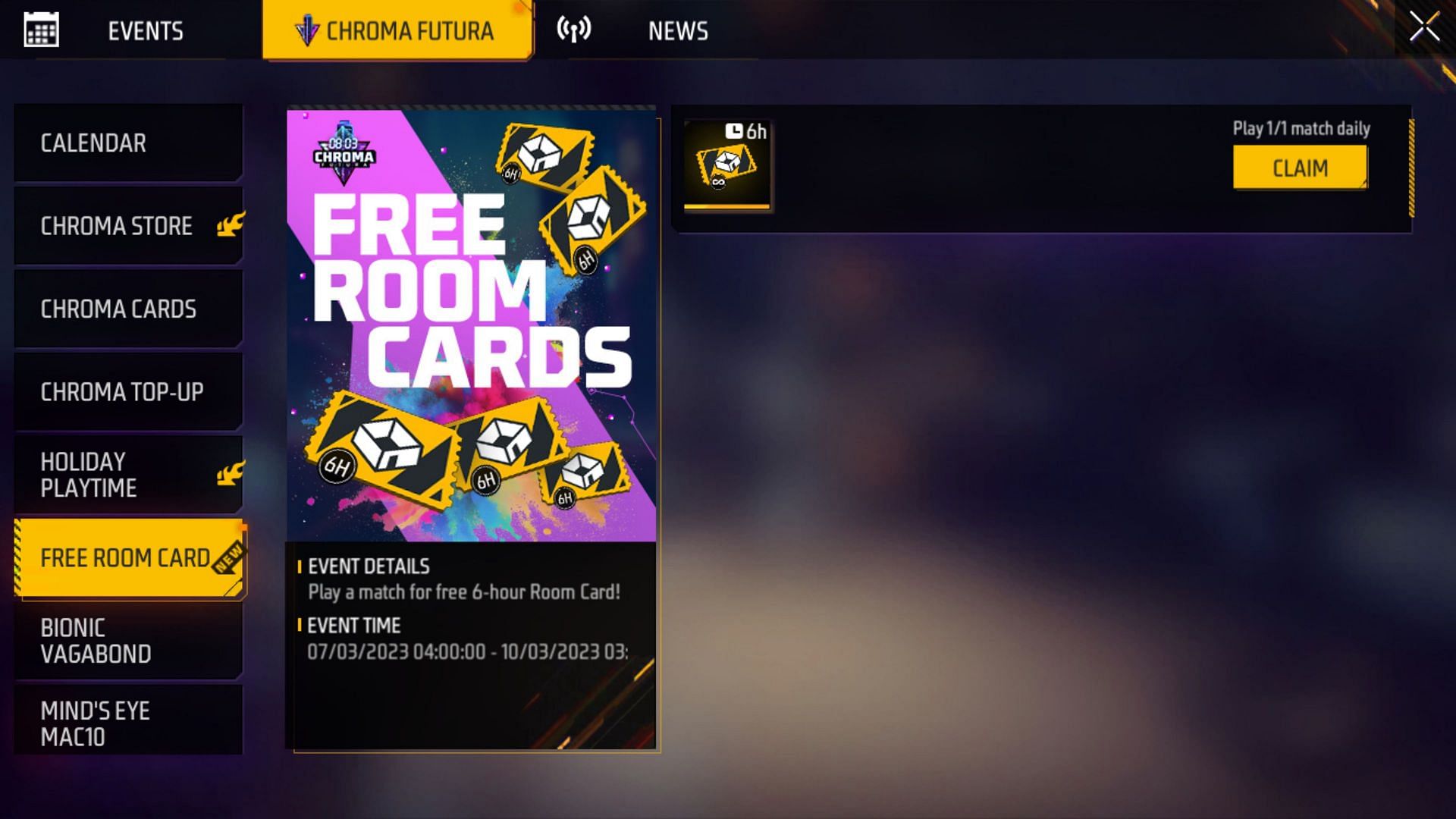 Free room card can be earned by playing a single match (Image via Garena)