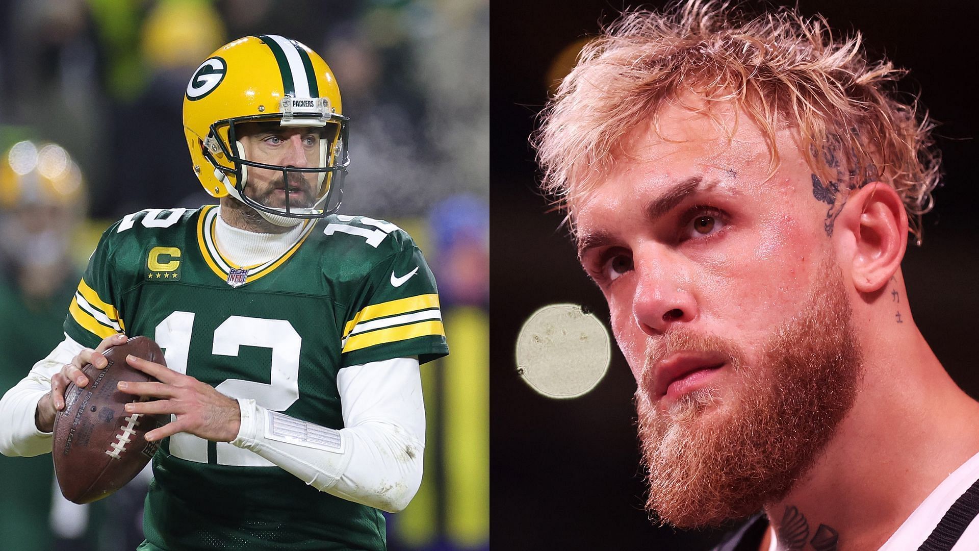 Aaron Rodgers (left), Jake Paul (right)