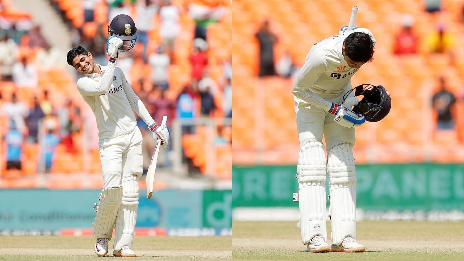Shubman Gill celebrates after reaching his second Test hundred (P.C.:BCCI)