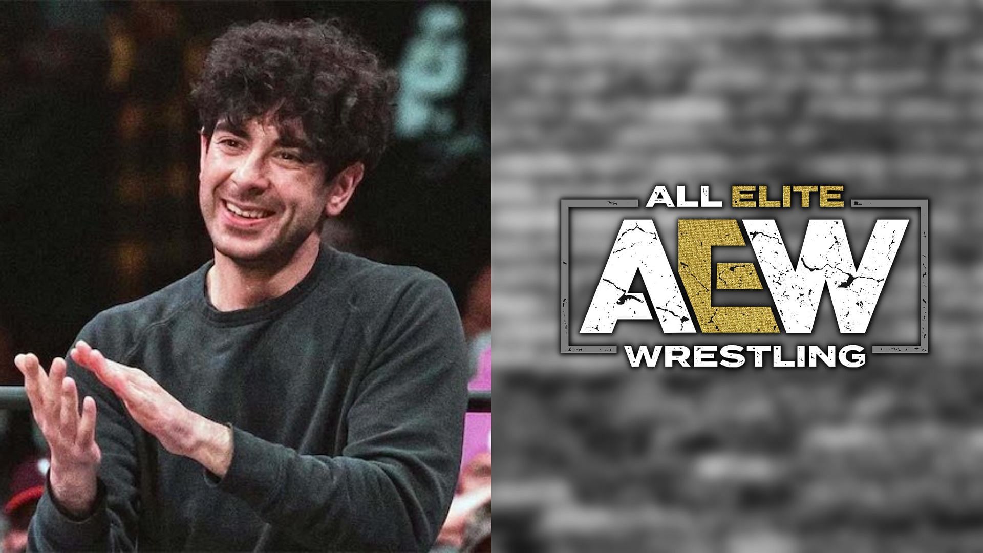 Tony Khan (left), AEW logo (right)