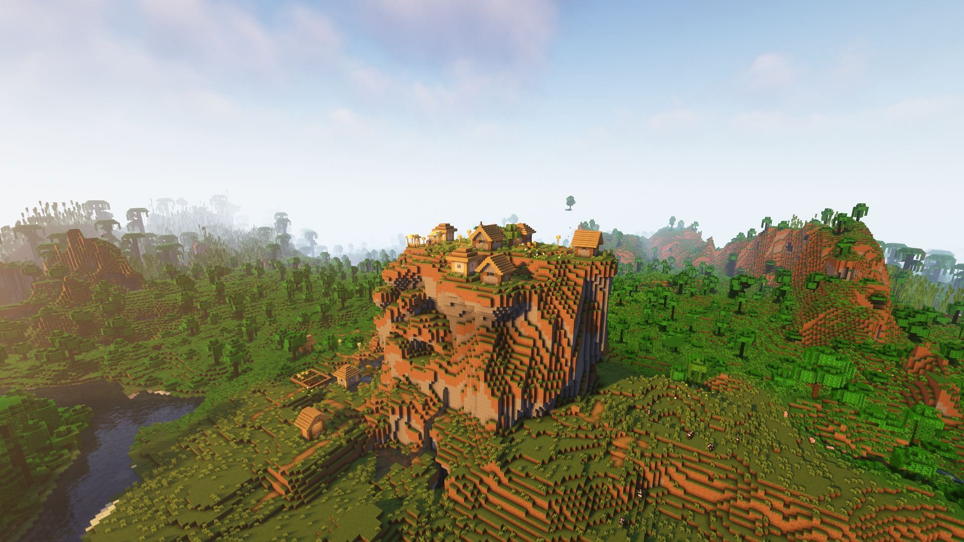 A plains biome village on a hill (Image via Mojang)