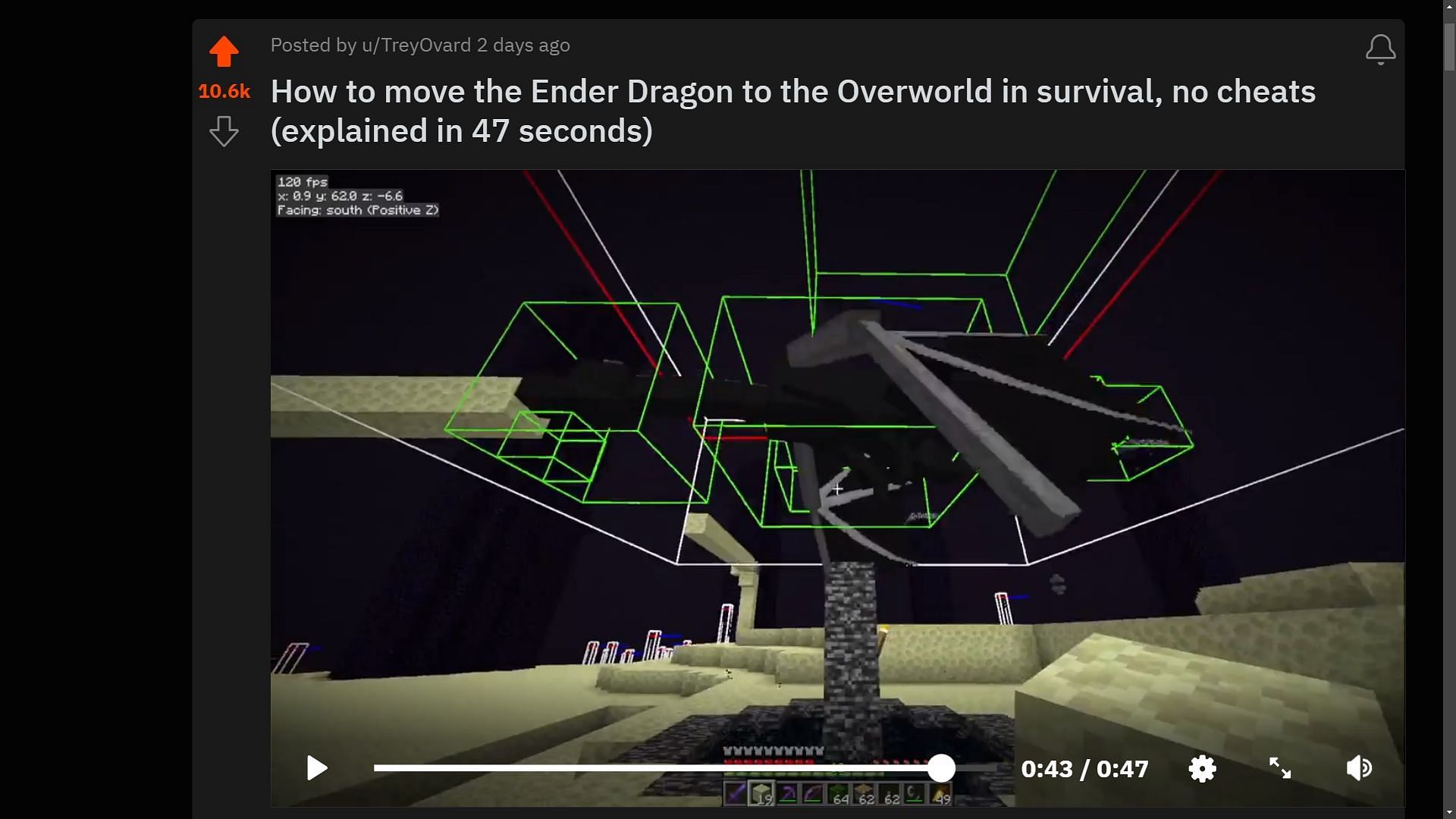 Redditor explaining how to bring Ender Dragon into the Overworld in Minecraft (Image via Sportskeeda)