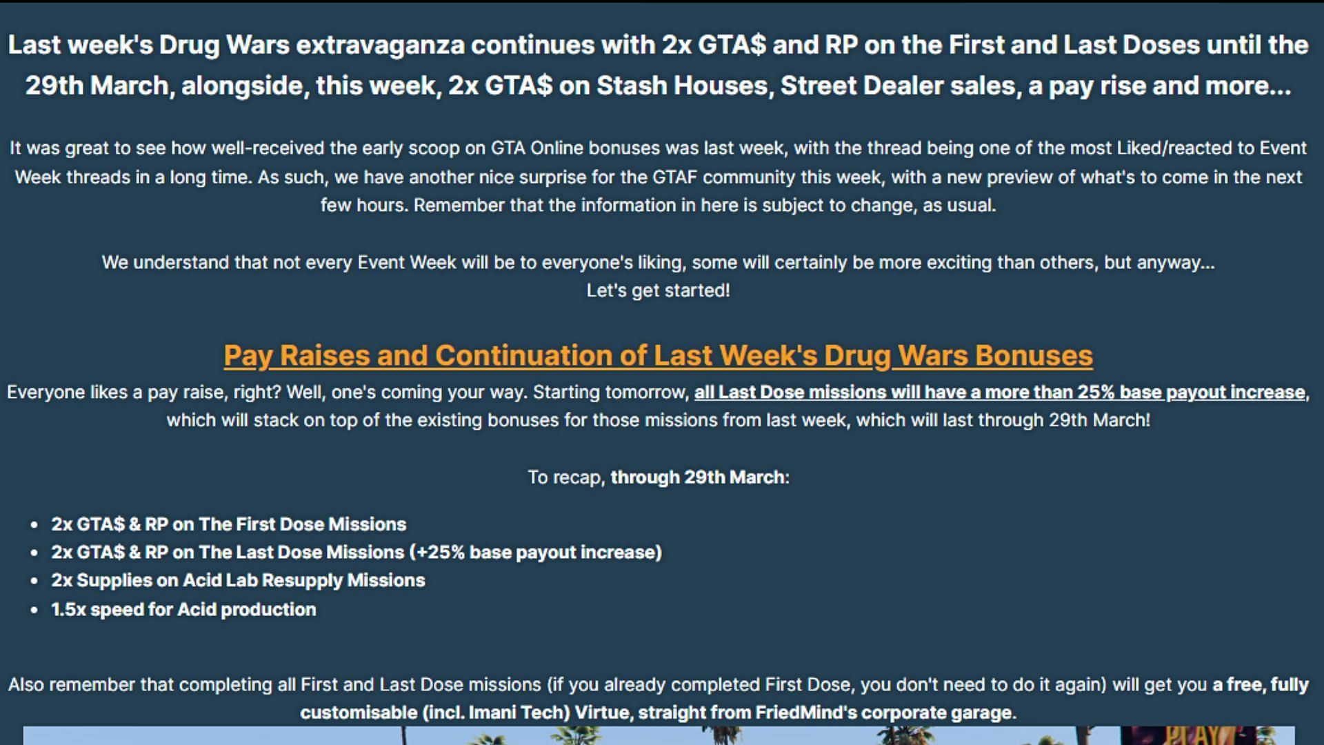 A screenshot of the leaked GTA Online event details posted by Spider Vice on the Forums