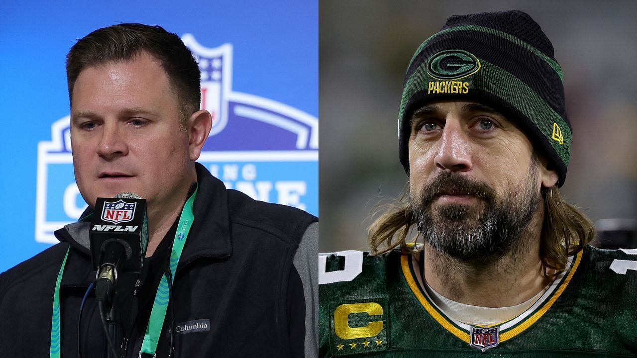 Green Bay Packers GM Brian Gutekunst and Quarterback Aaron Rodgers