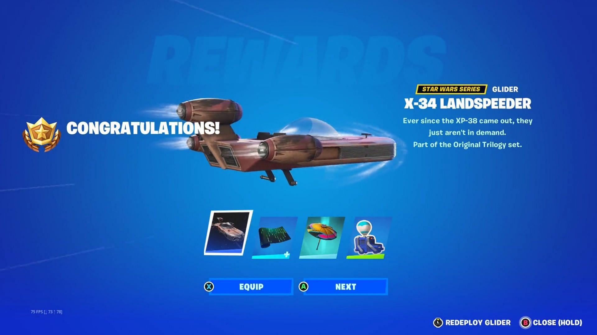 A Star Wars glider will be obtainable through the Reboot Rally (Image via Epic Games)