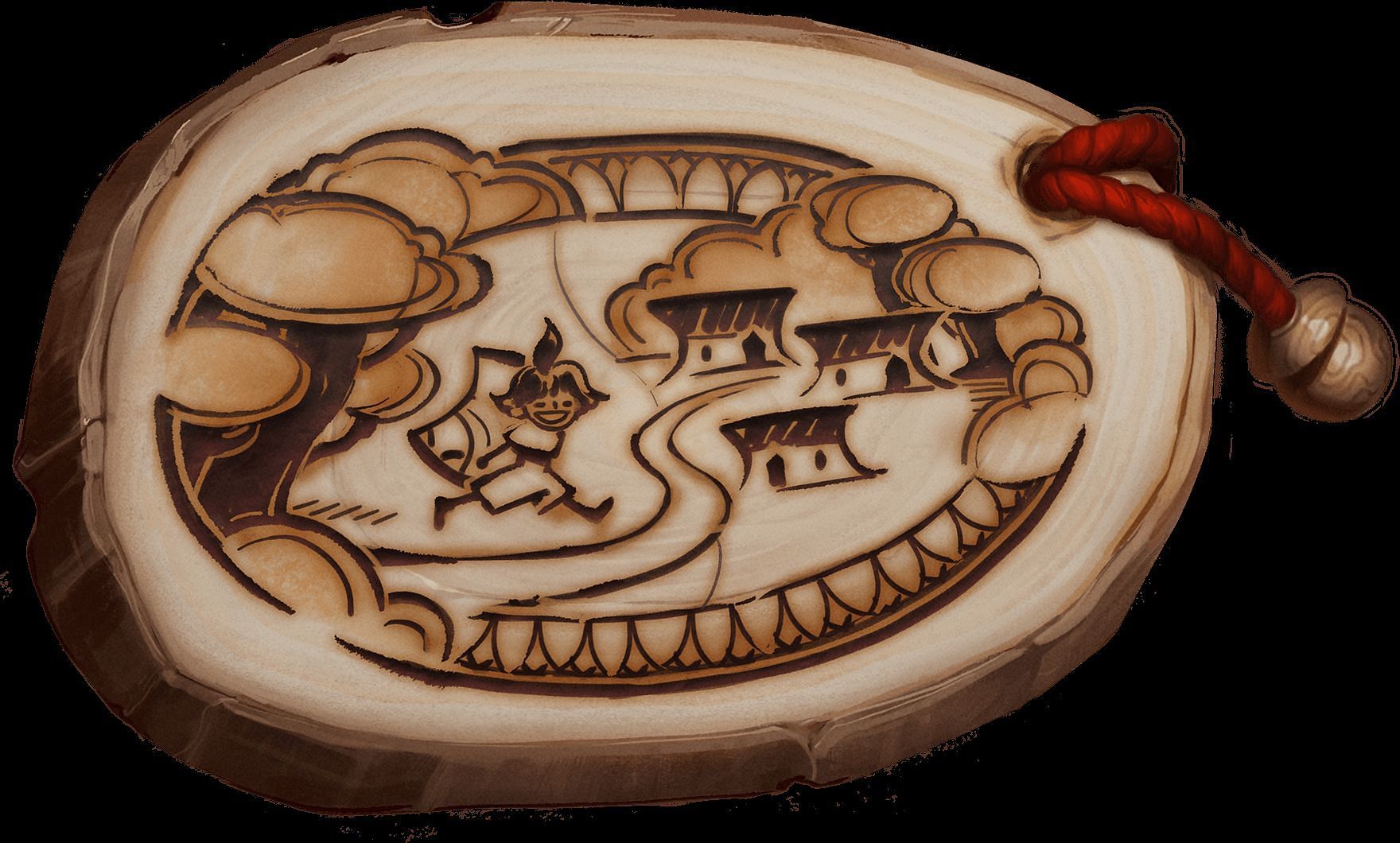 The first visual letter of Milio, depicted in a wooden piece (Image via Riot Games - League of Legends)