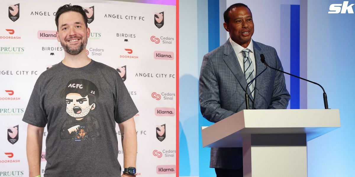 Alexis Ohanian (L) and Tiger Woods (R)