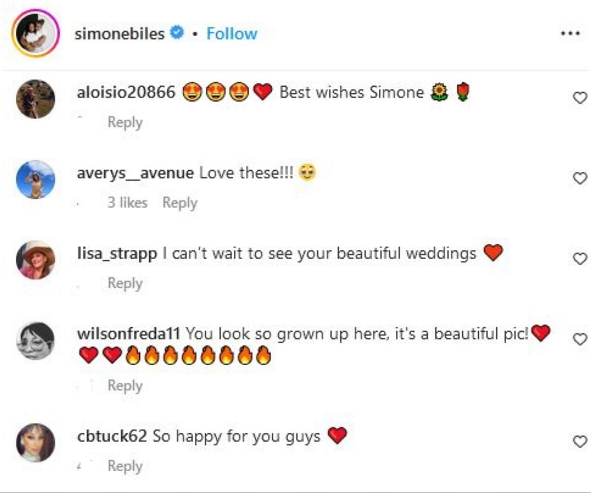 Screengrab of Biles' Instagram comment section