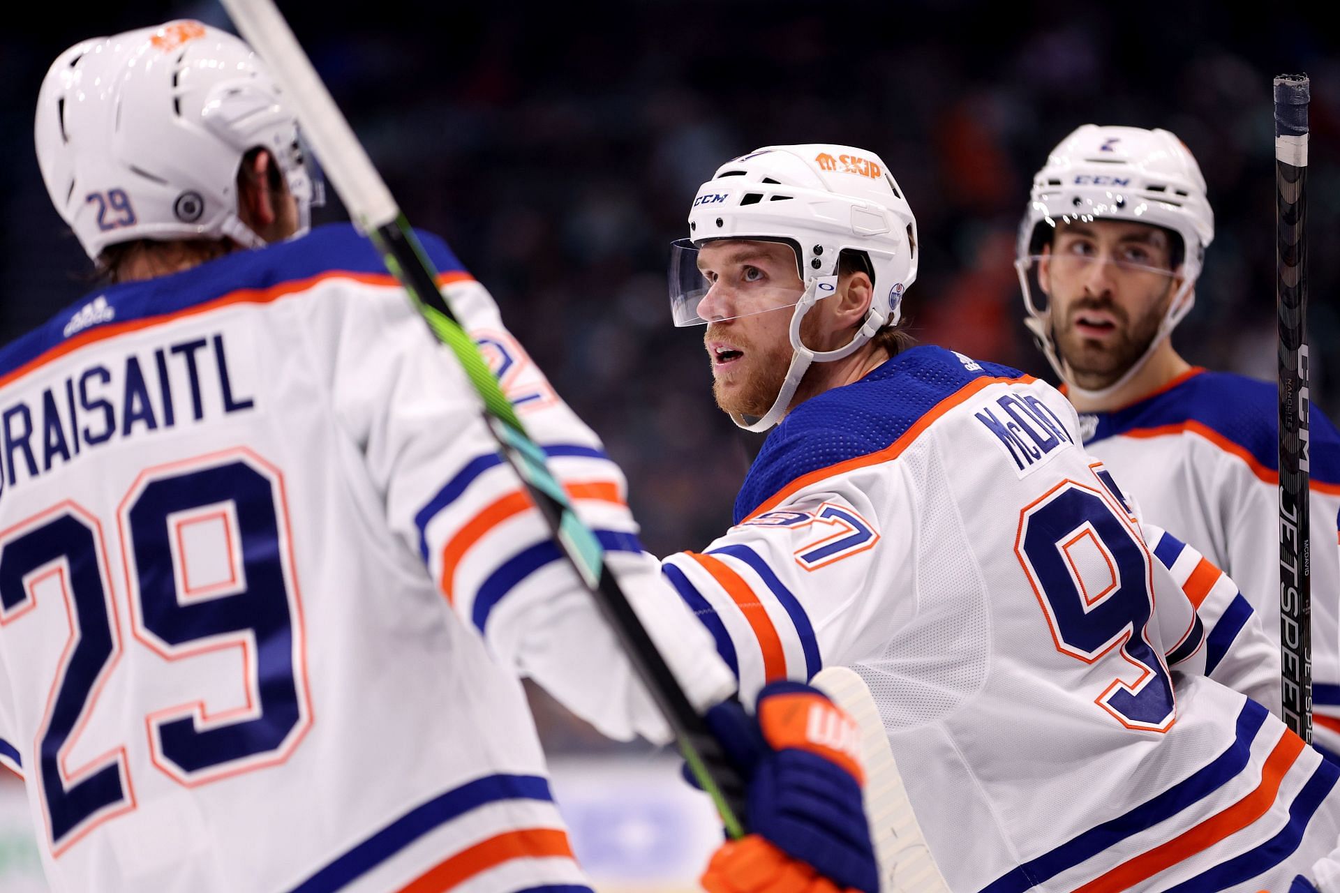 Leon Draisaitl was pictured during Edmonton Oilers v Seattle Kraken game.