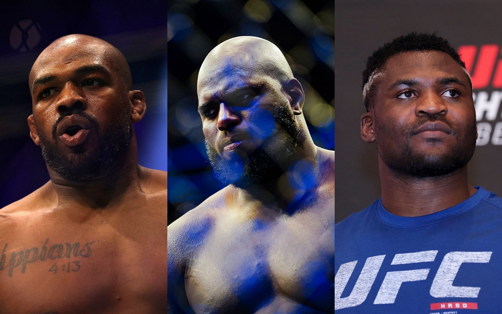 Jon Jones (Left), Jairzinho Rozenstruik (Middle), and Francis Ngannou (Right)