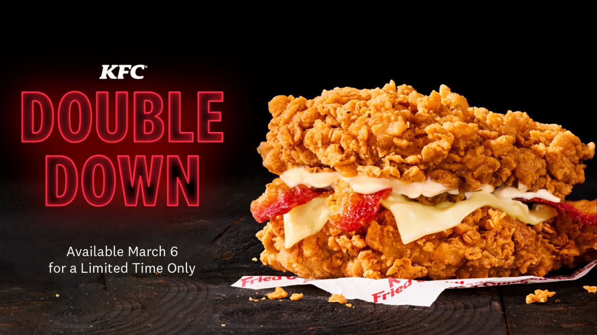 Double Down Burger returns to restaurants starting March 6 (Image via KFC)