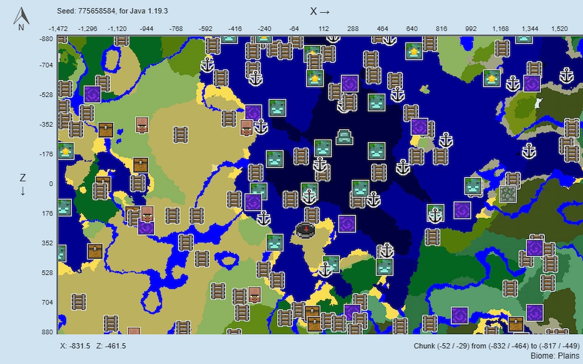 This seed features a beautiful peninsula surrounded by oceans (Image via Chunkbase)