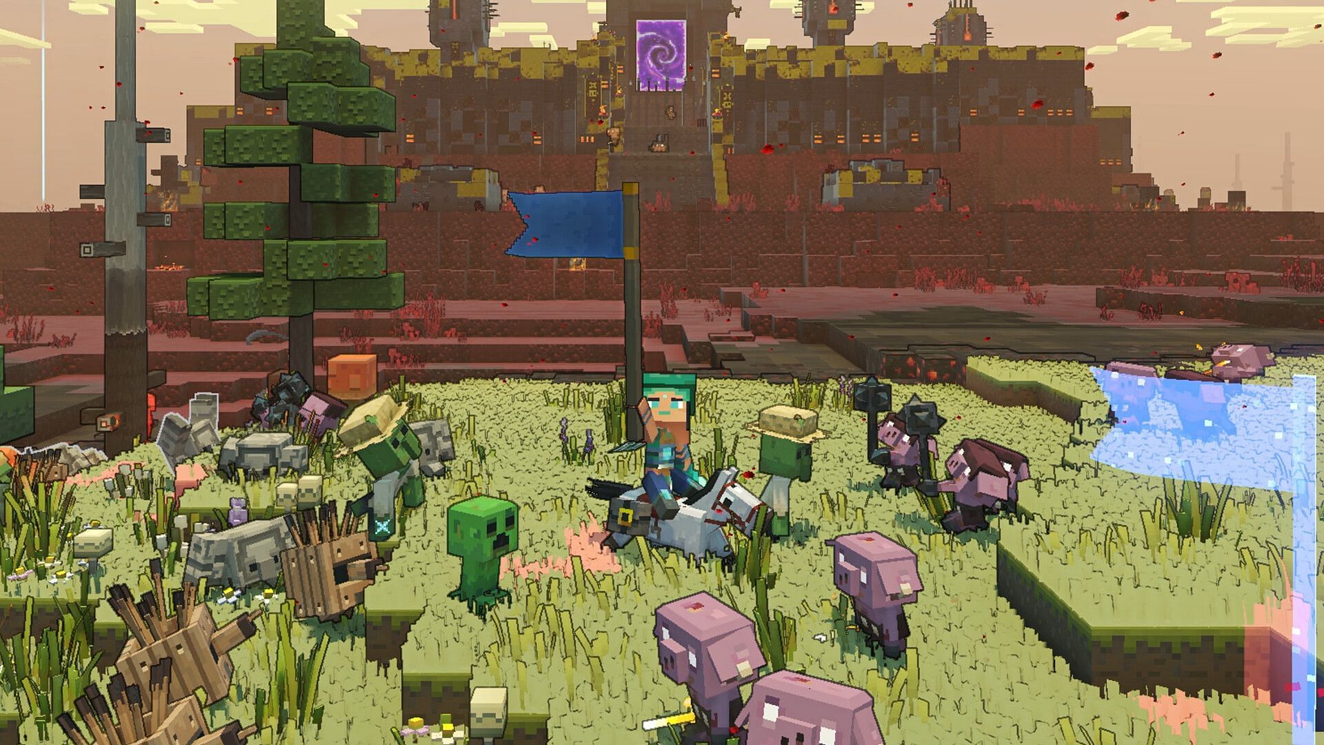 The Overworld&#039;s biomes can be corrupted by the Nether&#039;s influence in Minecraft Legends (Image via Mojang)