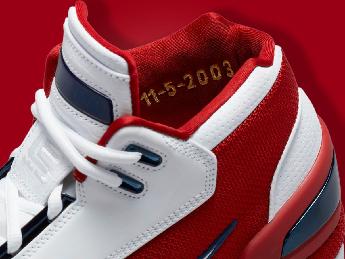 The sockliner of these shoes are marked with the date of King James&#039; first game (Image via Nike)