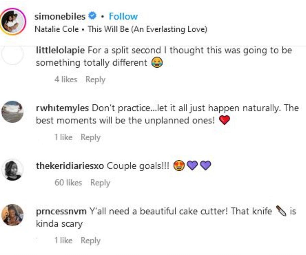 Screengrab of Biles' Instagram comment section