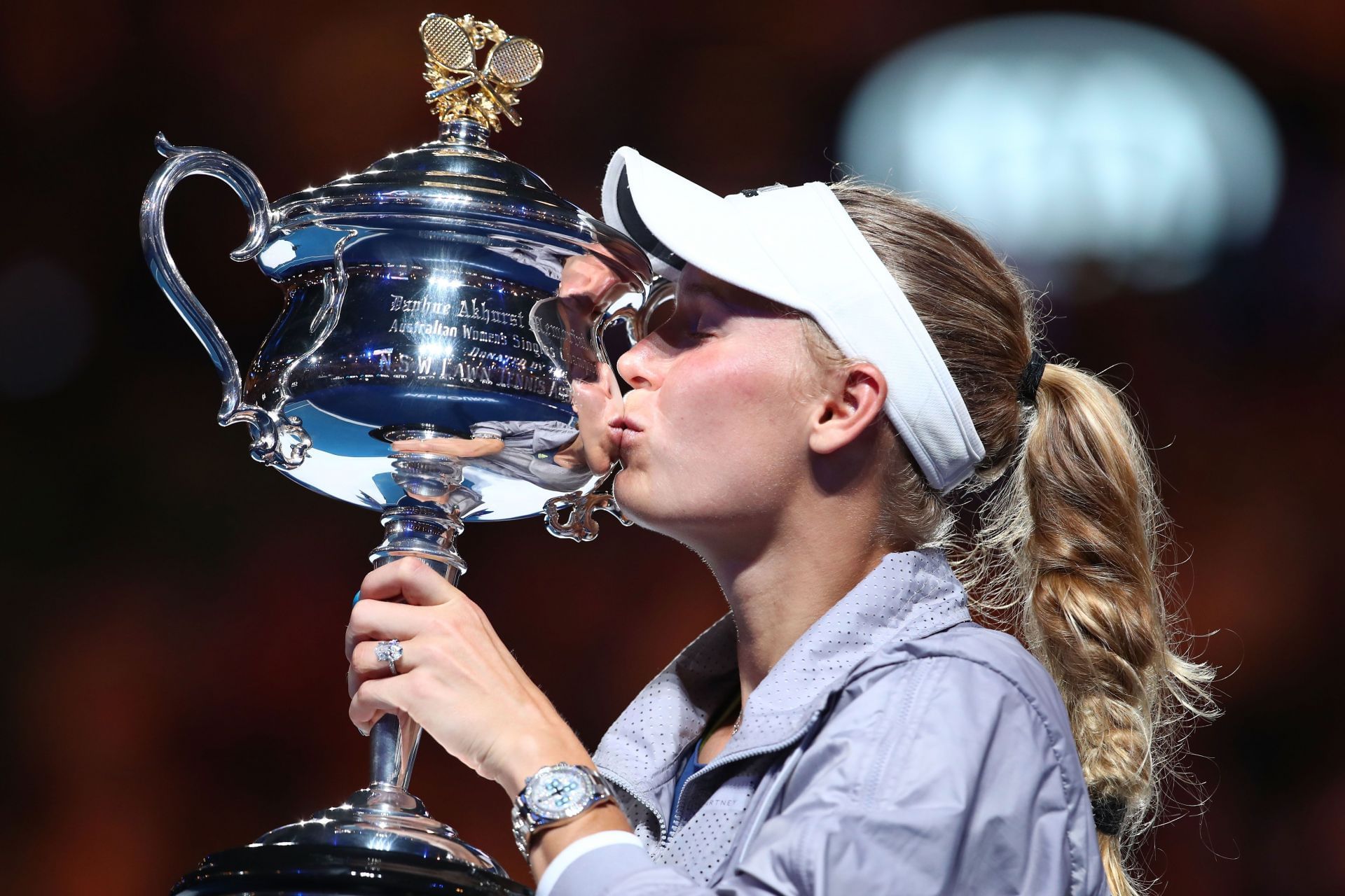 Caroline Wozniacki with the 2018 Australian Open trophy