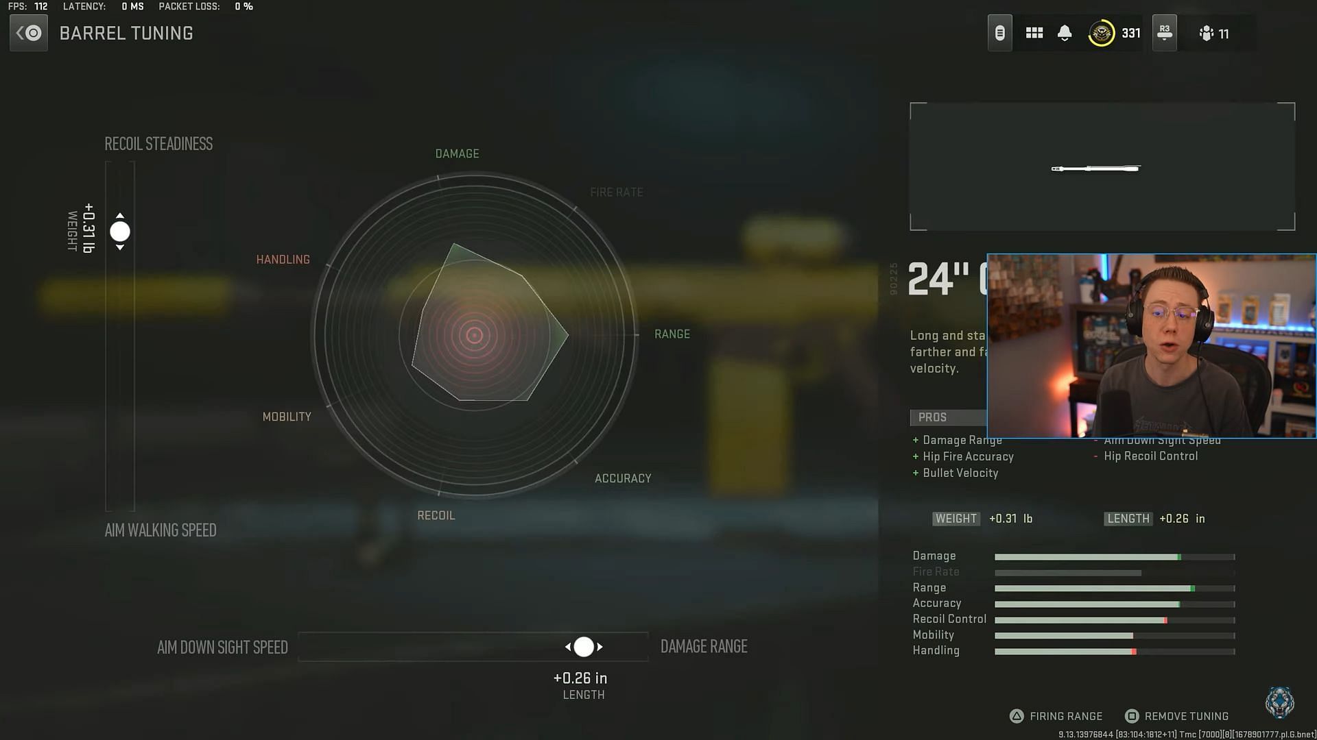 Tunings for the 24&quot; Outreach 4 barrel (Image via Activision and YouTube/WhosImmortal)