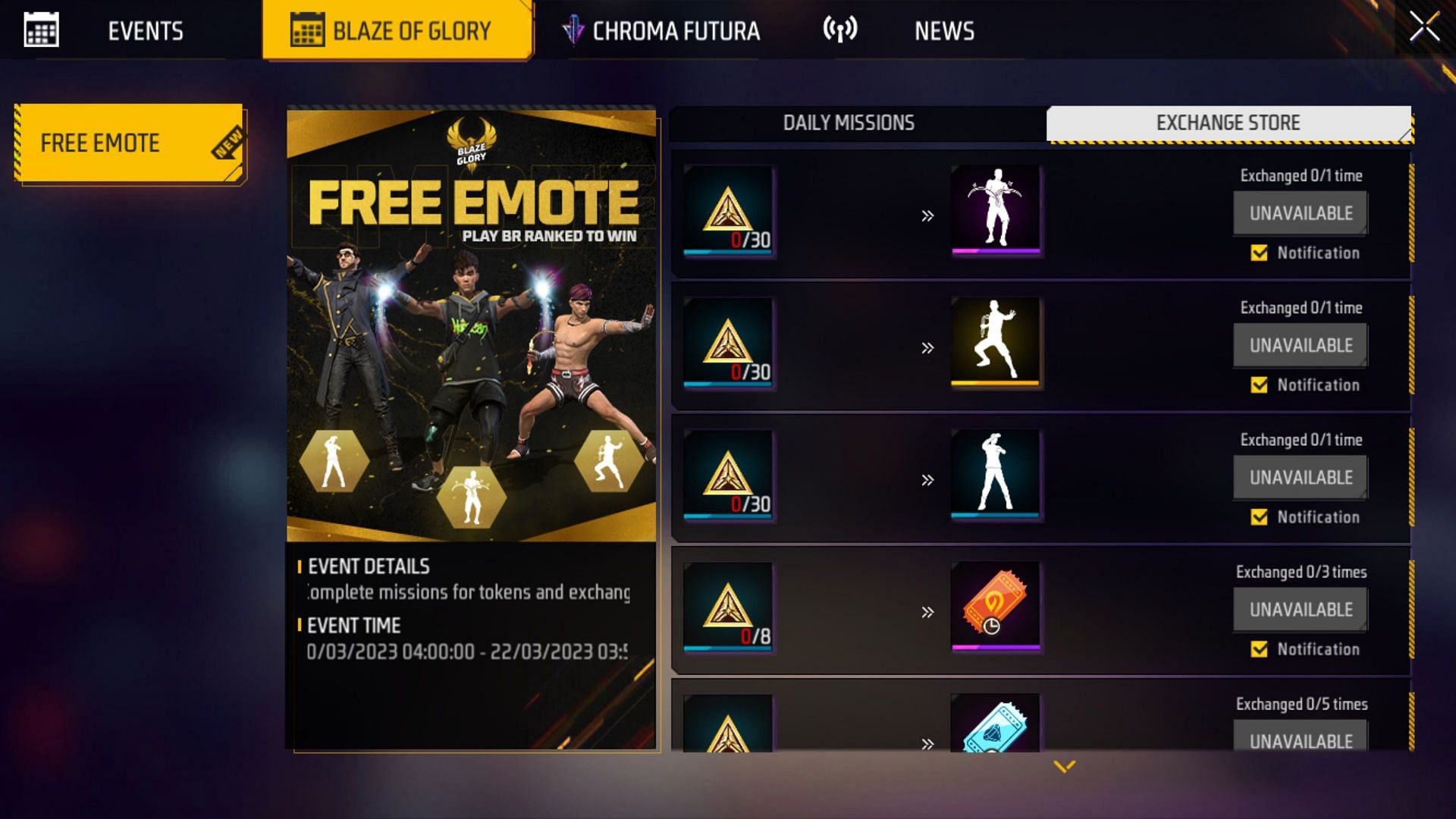 A total of three emotes are up for free (Image via Garena)