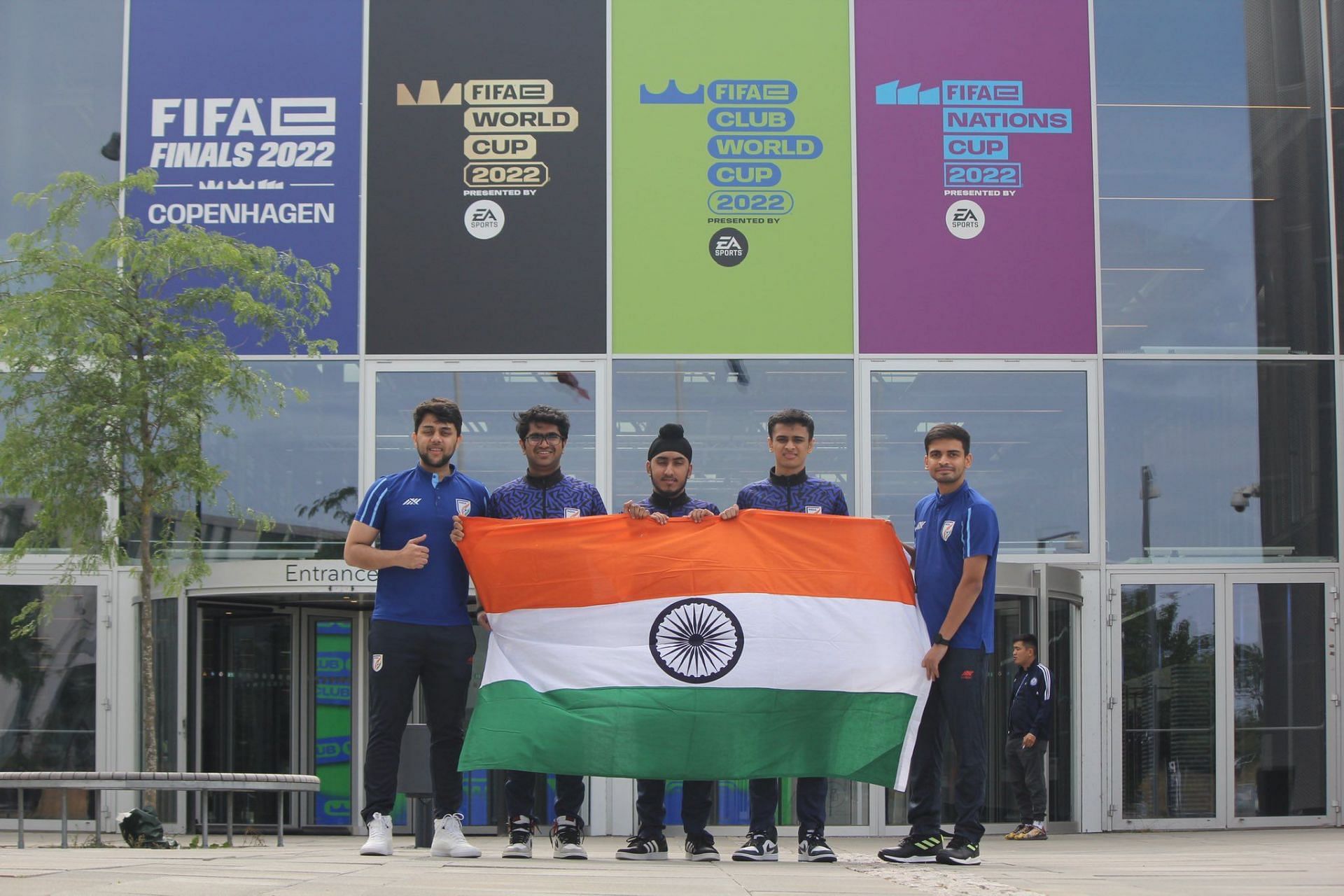 Indian FIFAe team at the FeNS 2022, Denmark (Image via Lokmanyu Chaturvedi&#039;s Twitter)