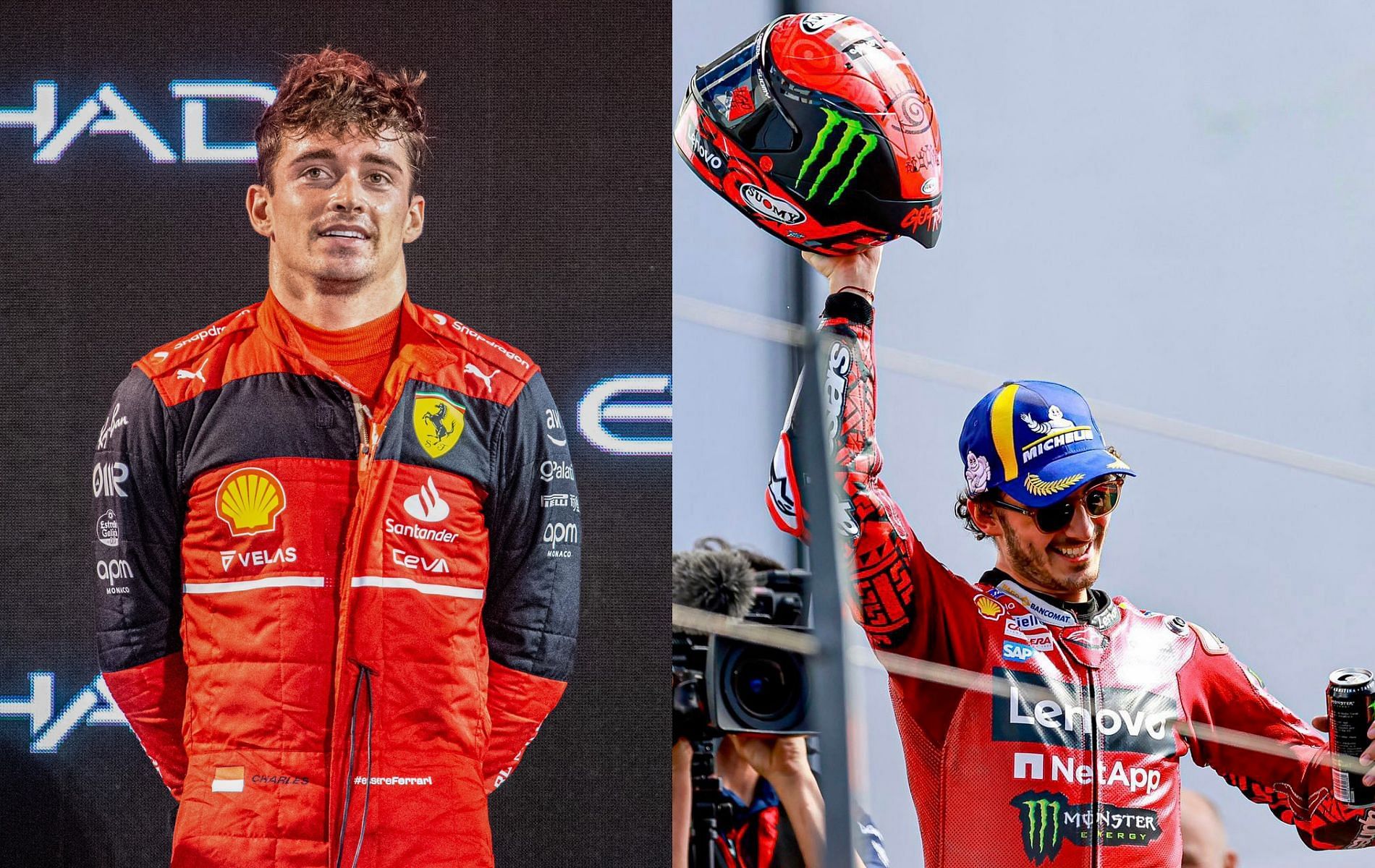 Charles Leclerc and Pecco Bagnaia. Pictures taken from their official Twitter handles. 