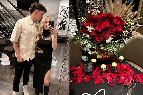 The couple posing together and some roses to celebrate the anniversary. Credit: @patrickmahomes15 (IG)