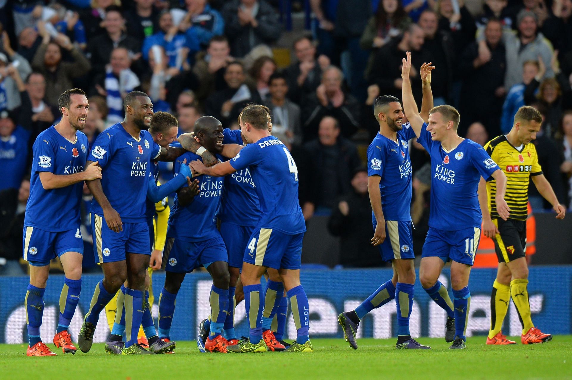 Kante celebrates after scoring against Watford