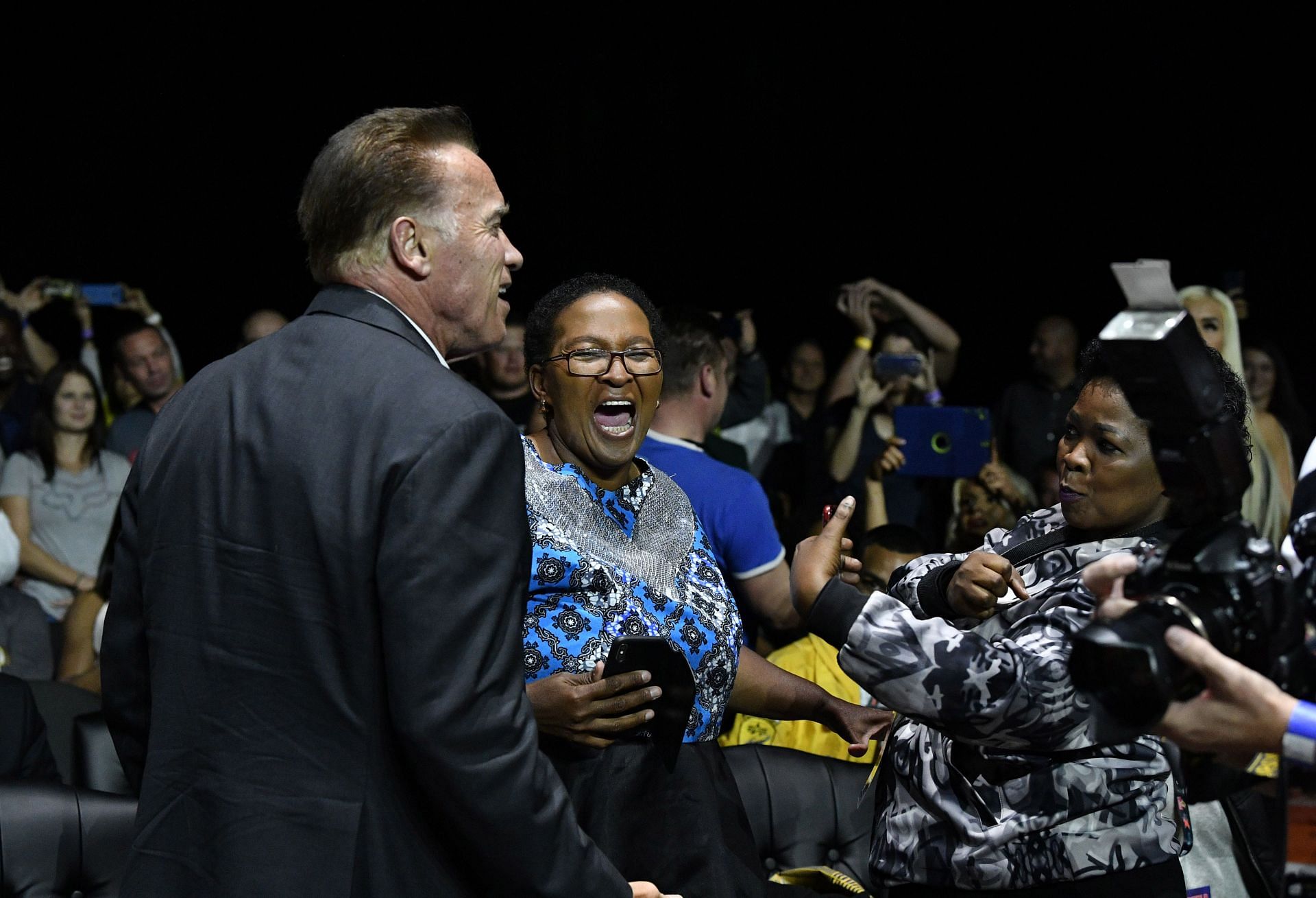 Schwarzenegger with MEC for Sports Gauteng Faith Mazibuko during the Arnold Sports Festival Africa 2019 at Sandton Convention Centre on May 18, 2019 in Johannesburg, South Africa. 