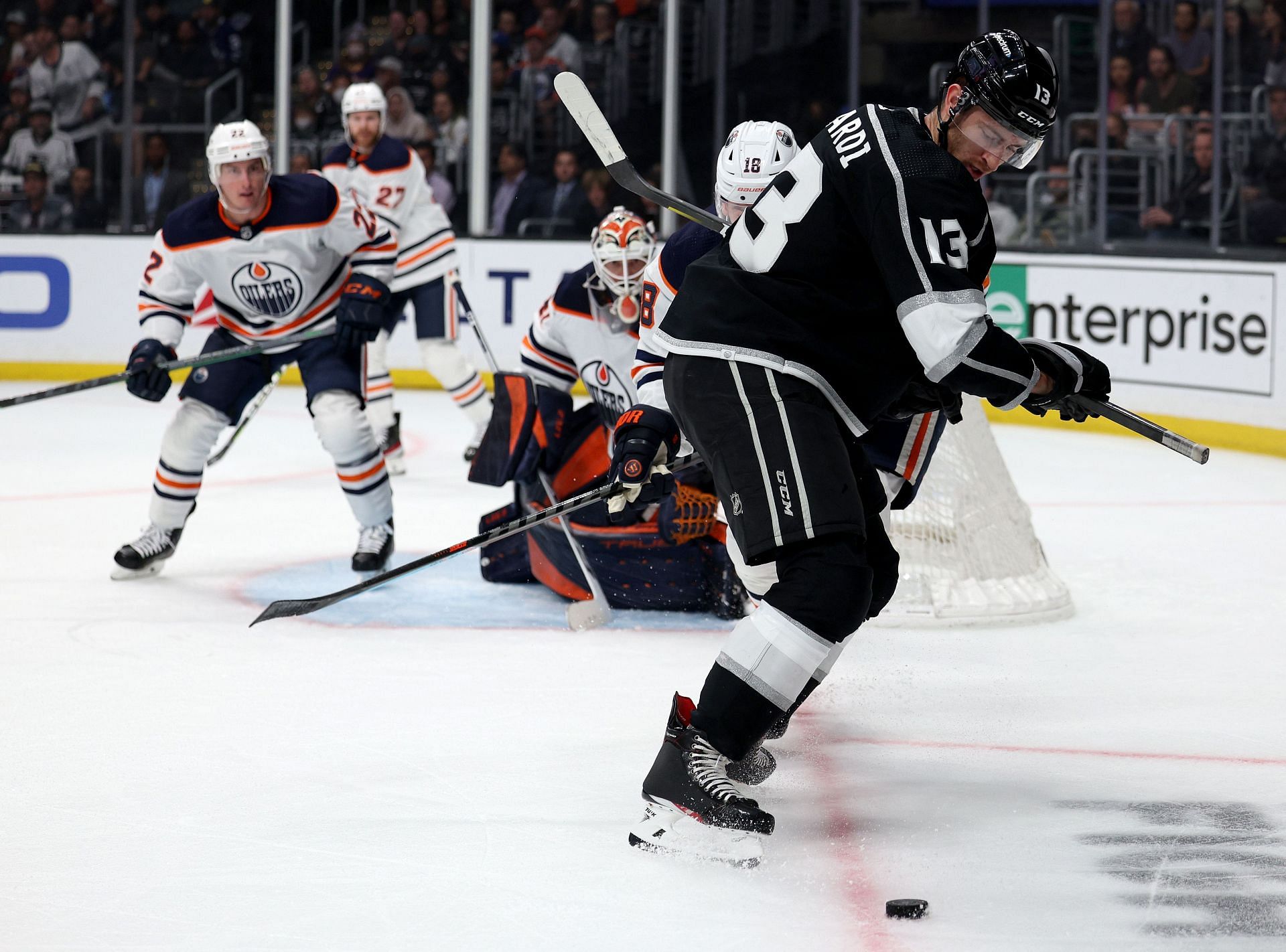 Gabriel Vilardi in action during Edmonton Oilers v Los Angeles Kings game