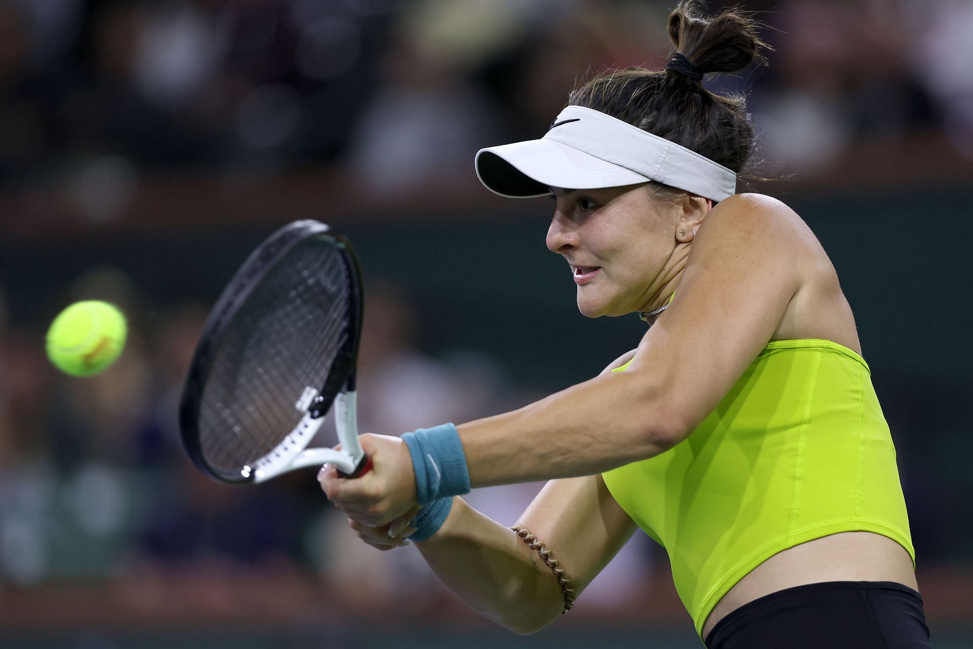 Andreescu strikes the ball at the BNP Paribas Open