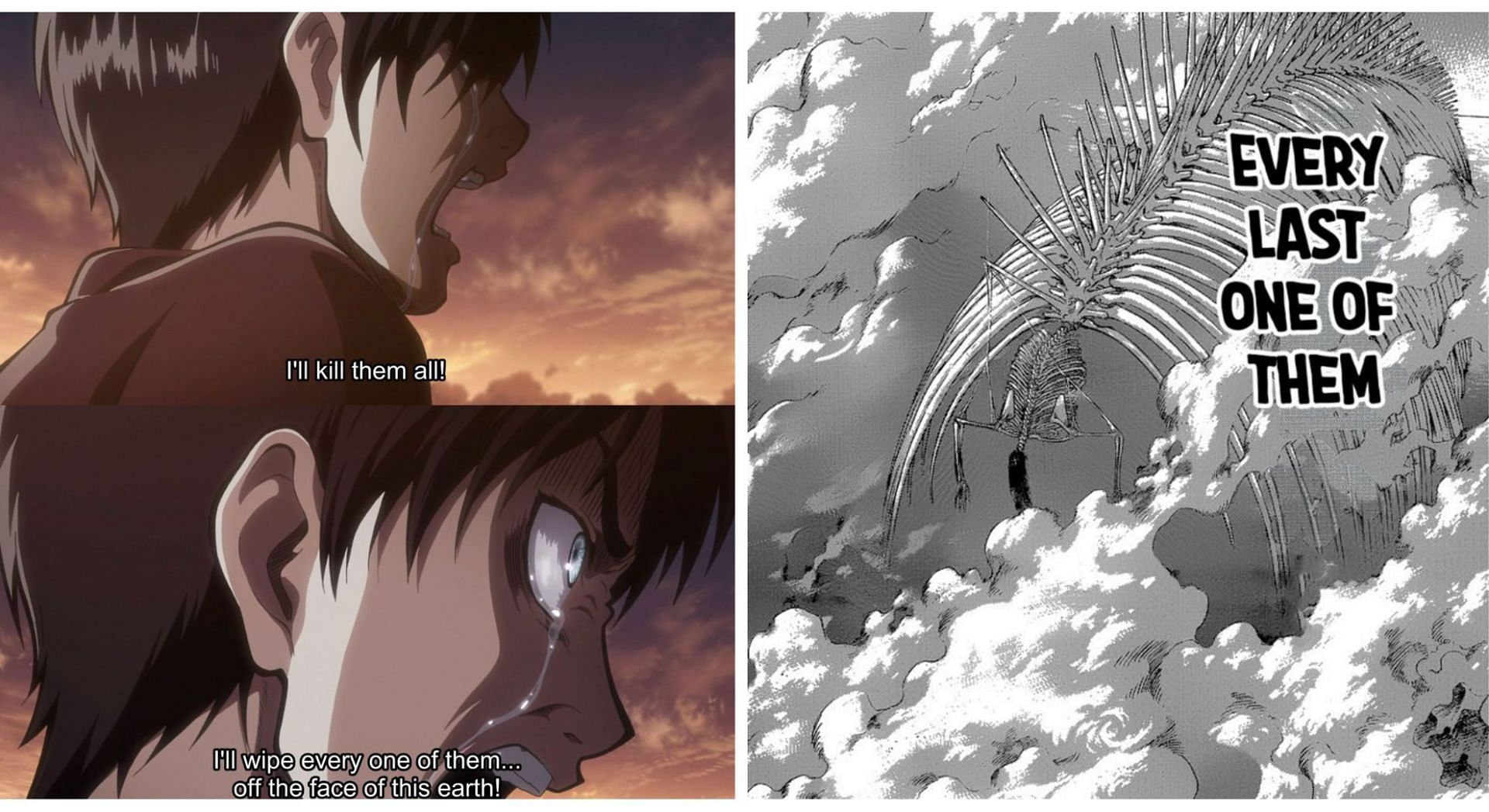 Eren&#039;s vow, then and now (Image via Sportskeeda)