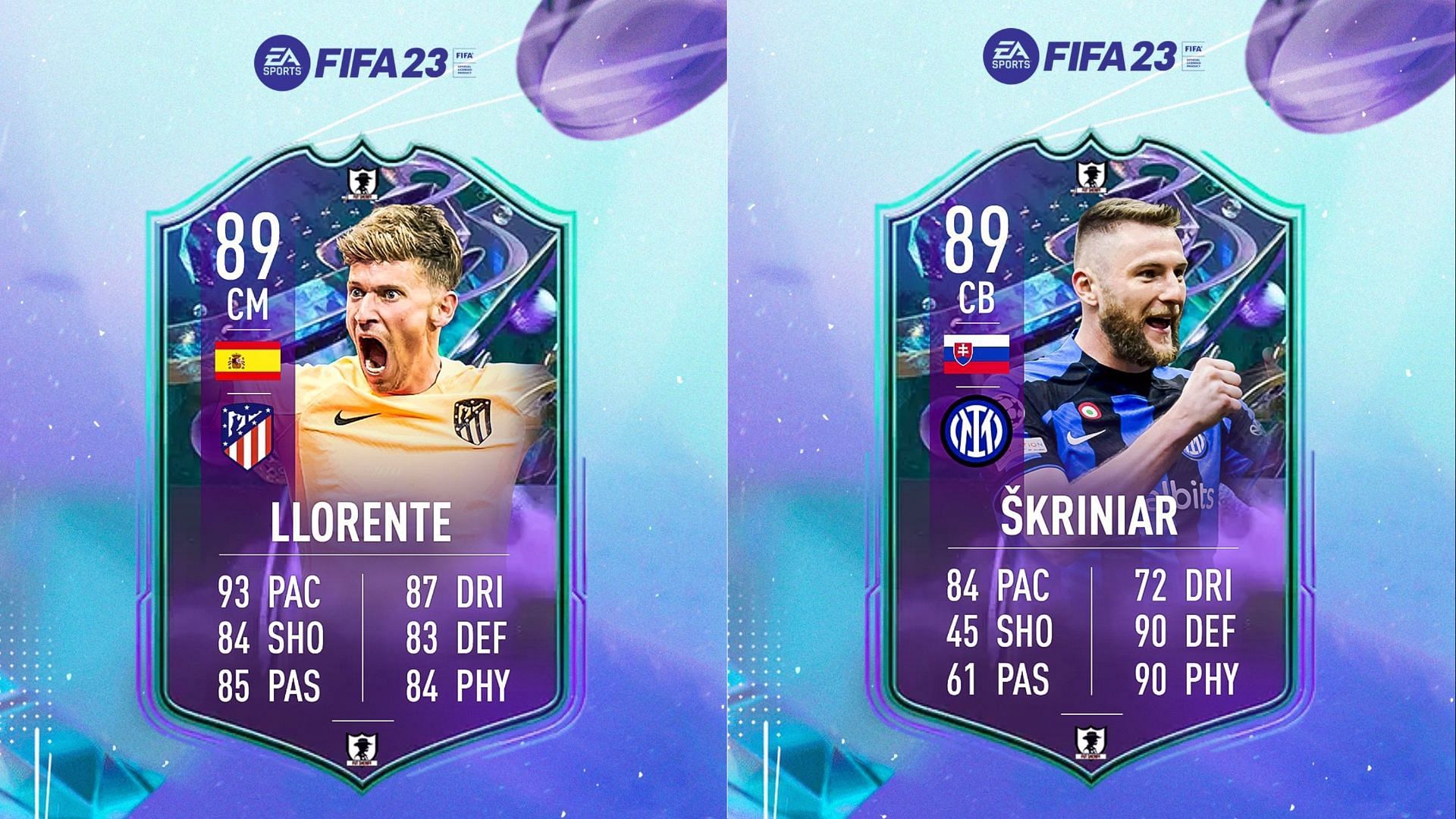 Marcos Llorente and Milan Skriniar will finally get promo cards once FIFA 23 Fantasy FUT begins (Images via Twitter/FUT Sheriff)